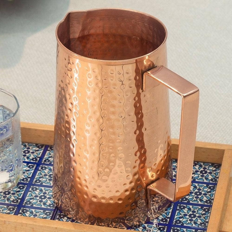 Copper Water Jug With Hammered Design, 1.5 Litre