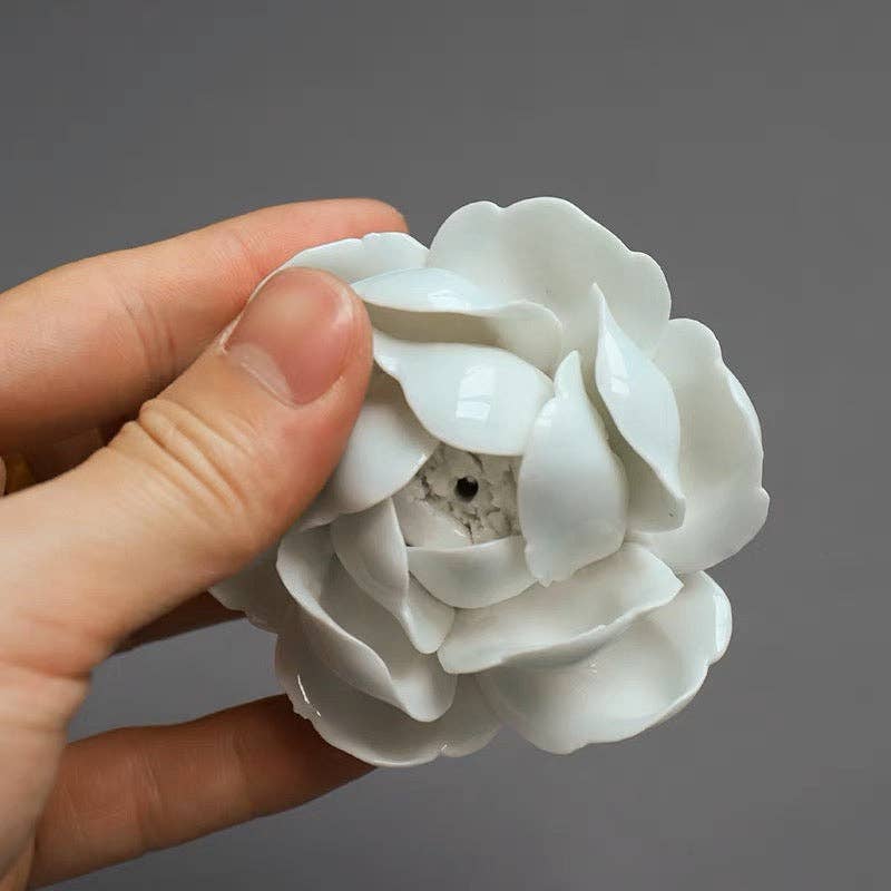 Handmade Ceramic incense burner - Lotus Flower in white