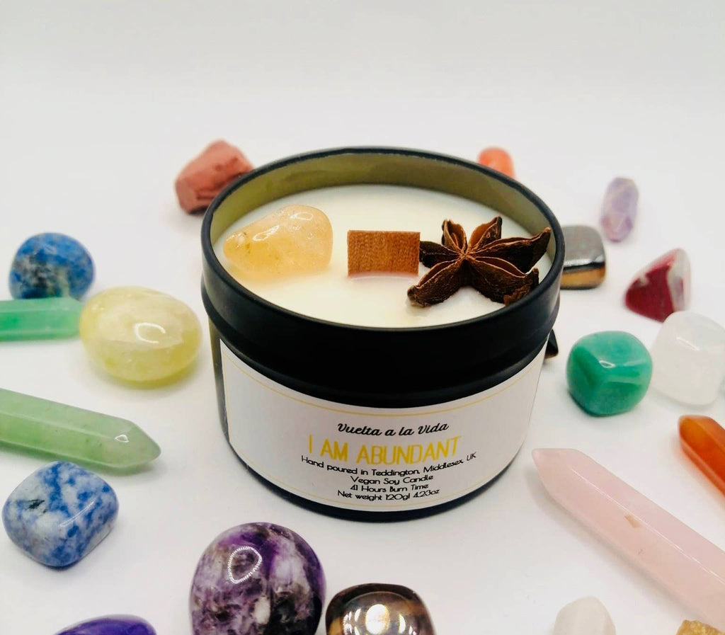 I AM ABUNDANT Citrine Candle: WOODEN WICK
