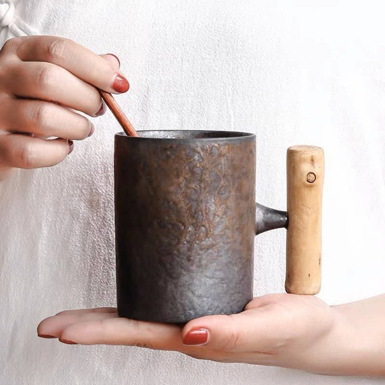 Gohobi Everyday Wooden handle Ceramic Metallic Glaze Mug
