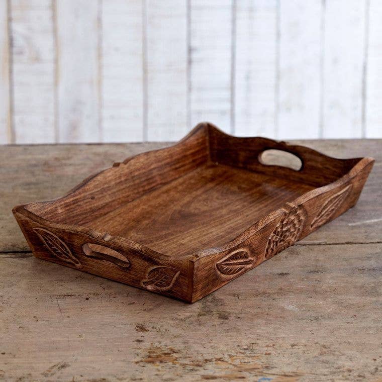Tray - Hand Carved Wooden Tea Tray, Mango Wood