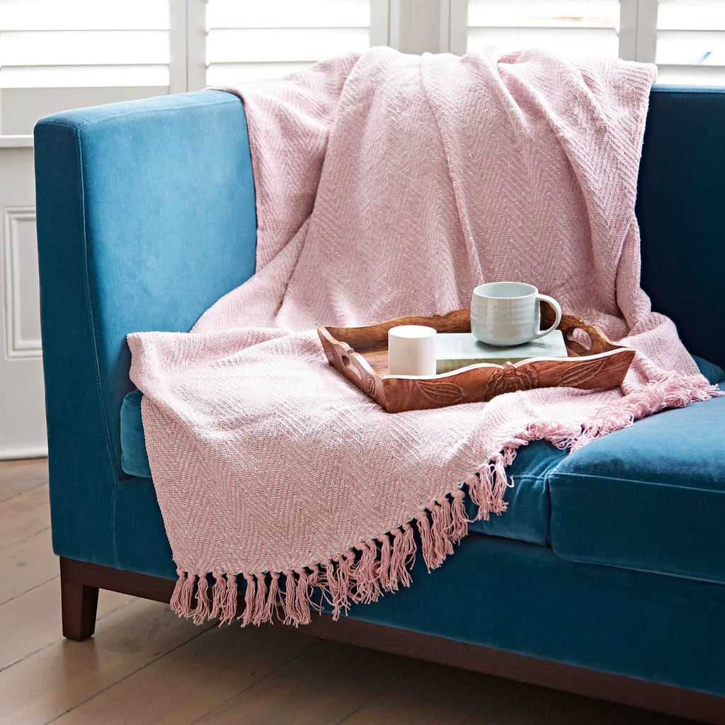 Recycled Cotton Woven Chevron Throw