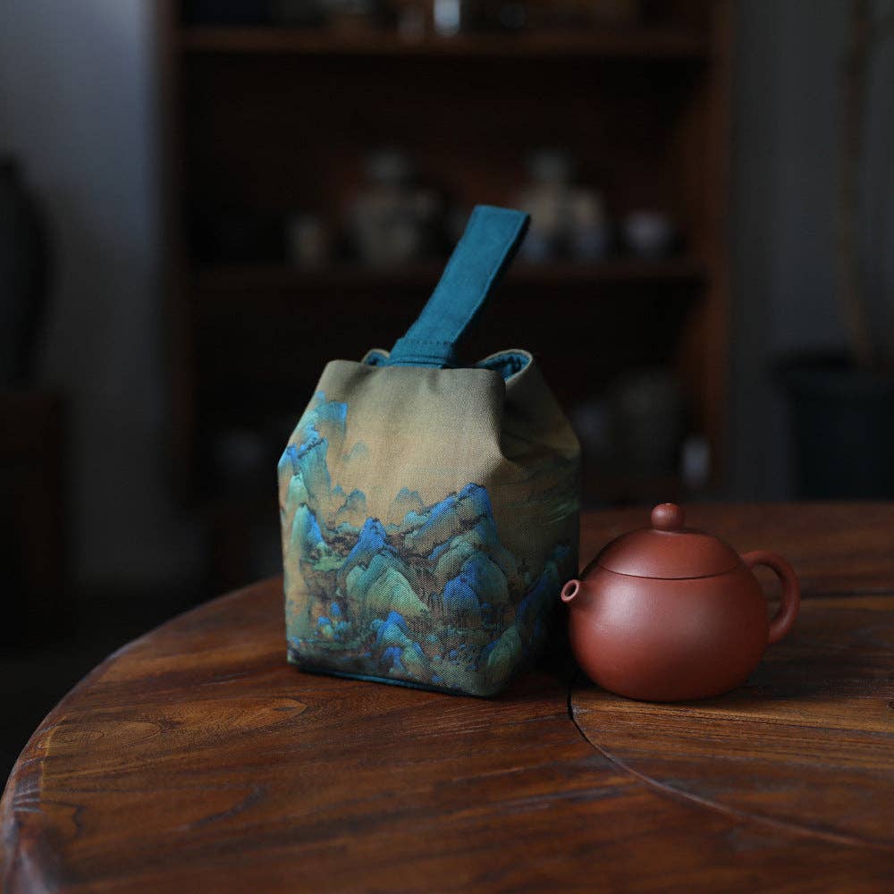 Gohobi Mountains Rivers Teaware Storage Travel Bag: Rivers and Mountains (Medium) 10cm×10cm×13cm