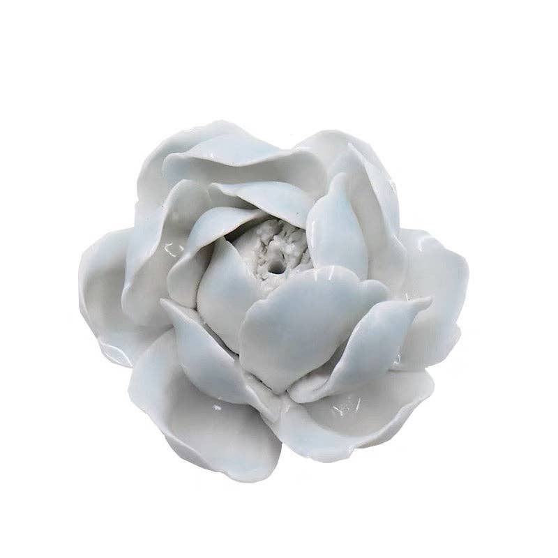 Handmade Ceramic incense burner - Lotus Flower in white