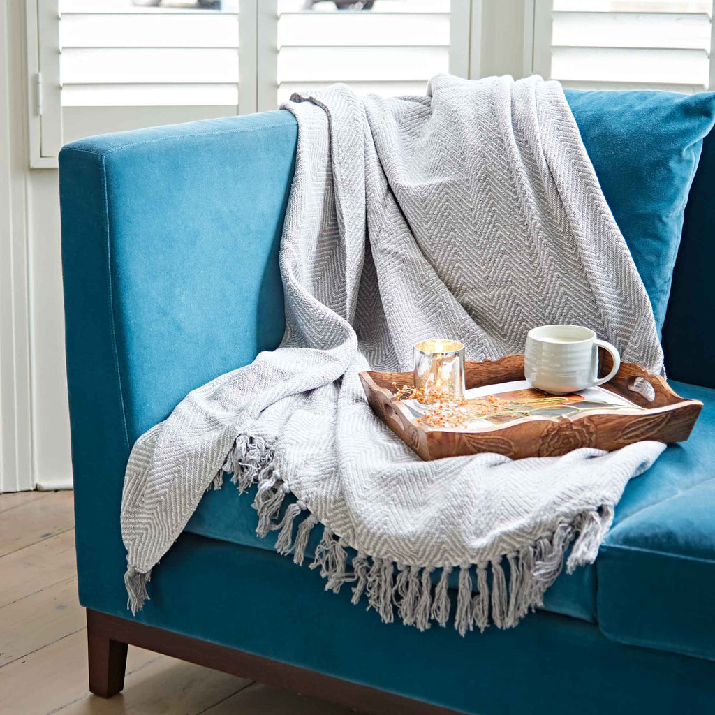 Recycled Cotton Woven Chevron Throw