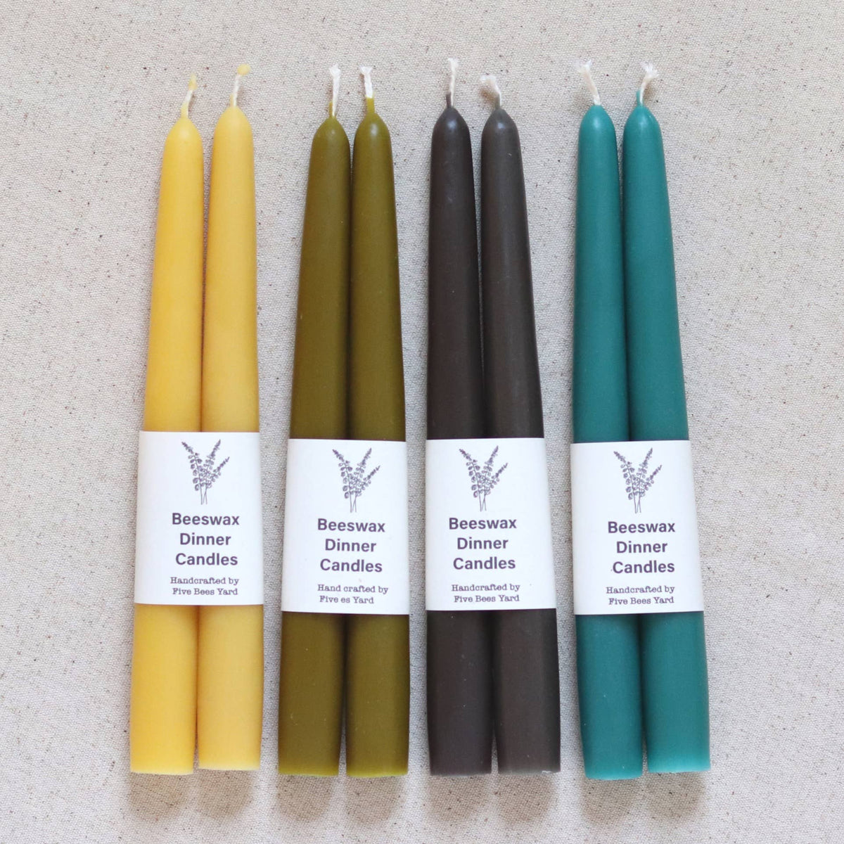Eco & Sustainable Tapered Dinner Candles | Long & Clean Burn: Large (23cm) / Natural (Yellow)